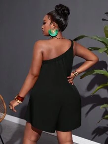 Slaydiva Plus Size Women's One Shoulder Sleeveless Solid Color Wide Leg Jumpsuit