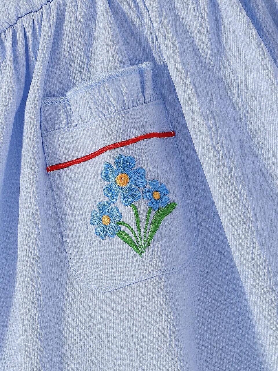 Baby Girl Embroidered Flutter Sleeve Dress With Square Neckline, Summer