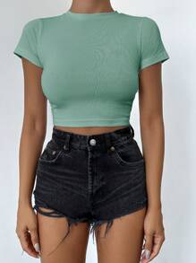 Cottnline Camiseta Corta Asimétrica Con Dobladillo Y Pliegues Laterales