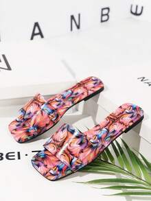 女士花卉印花淺粉色隨機圖案婚禮派對涼鞋，金色開放式腳趾戶外休閒涼鞋，時尚平底旅遊度假涼鞋，舒適的平底拖鞋居家穿著，女士平台折扣拖鞋音樂節 - 紅色 - 查看 7