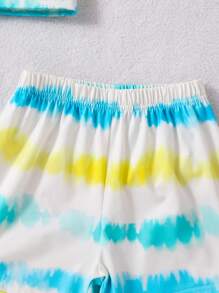 青少年男孩水染印花英文字母短袖短褲家居服套裝 - 彩色 - 查看 4