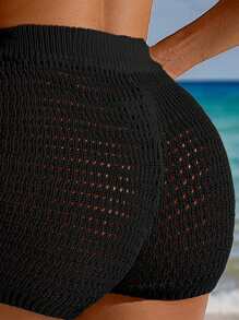 Swim Basics Solid Color Knit Tie Up Shorts & Beach Cover-Up Top, Perfect For Poolside Or Beach Vacation,Summer Beach