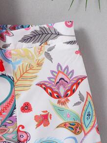 Conjunto de blusa sin mangas con estampado floral y pantalones de pierna ancha para niña joven con adornos de borlas para vacaciones