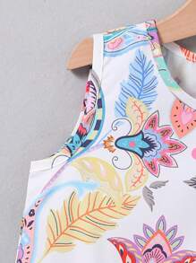 Conjunto de blusa sin mangas con estampado floral y pantalones de pierna ancha para niña joven con adornos de borlas para vacaciones