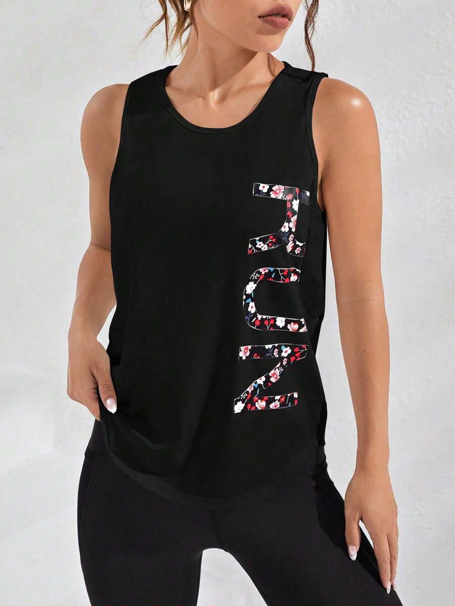 Solea Cove 几何印花裹背运动背心working Tank Top - 黑色 - 查看 1