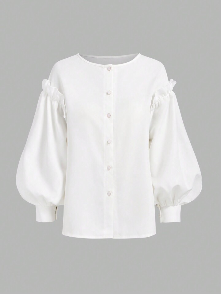 Chiquease Women's Casual White Shirt With Lantern Sleeves