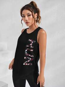Solea Cove 几何印花裹背运动背心working Tank Top - 黑色 - 查看 3