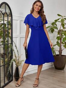 Ellevyn Vestido verde de longitud media para mujer con dobladillo de volantes