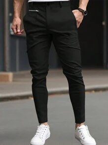 Manfinity Homme Pantaloni da abito conici casual per uomo dal colore solido