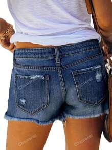 Women's Fashion Frayed Distressed Washed Denim Frayed Hem Shorts