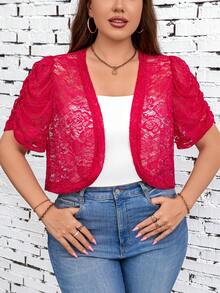 SHEIN Clasi Áo khoác có kích thước lớn dành cho nữ màu trơn ngắn gọn để mặc hàng ngày - Màu Hồng Tươi - Xem 6