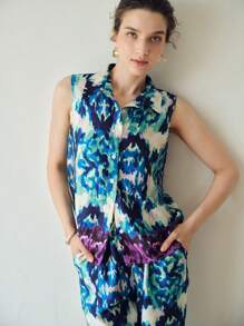 MOTF PREMIUM เสื้อเชิ้ตแขนกุดพิมพ์ลายทั้งตัว - สีม่วง - ดู 9
