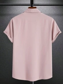 Manfinity Homme Men Summer Solid Color Short Sleeve Pocket Daily Commute Casual Shirt - Dusty Pink - View 2