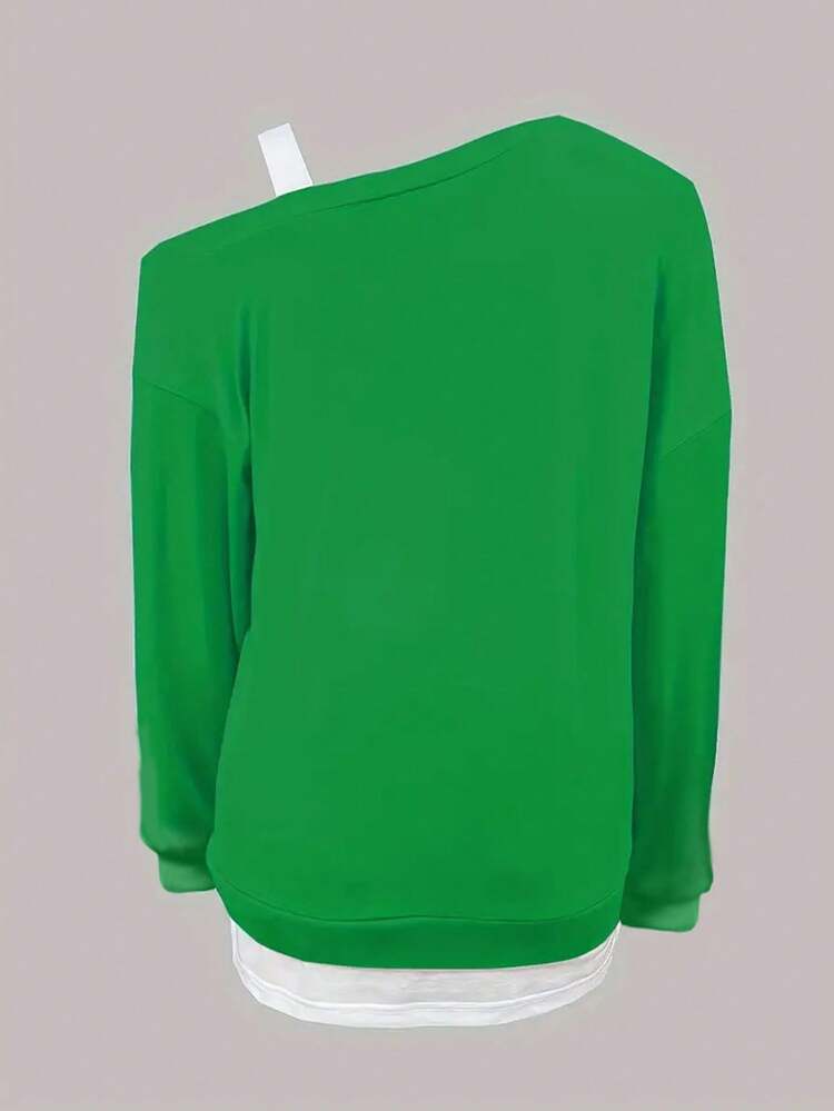 Women's Leisure Asymmetrical Collar Color Block Long Sleeve Sweatshirt Pullover Fall Sweatshirt