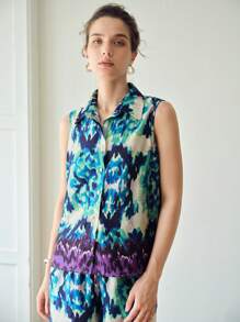 MOTF PREMIUM เสื้อเชิ้ตแขนกุดพิมพ์ลายทั้งตัว - สีม่วง - ดู 8