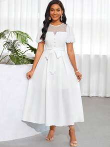 SHEIN Lady Elegante vestido de novia maxi para mujer, vestidos blancos para graduación - Blanco - Ver 3