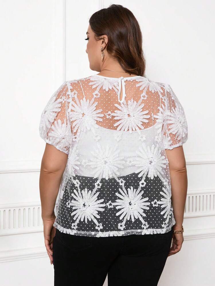 Plus Size Women Fashion Flower Printed Short Sleeve Top