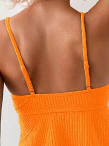 SHEIN Swim Women's Simple Solid Textured Tankini Top, Summer Beach Bathing Suit - Orange - View 3