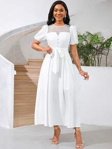 SHEIN Lady Elegante vestido de novia maxi para mujer, vestidos blancos para graduación - Blanco - Ver 4