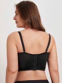 Plus Floral Embroidery Mesh Insert Underwire Bra With Detachable Strap - Black - View 2