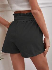 SHEIN LUNE Solid Paper Bag Waist Belted Shorts