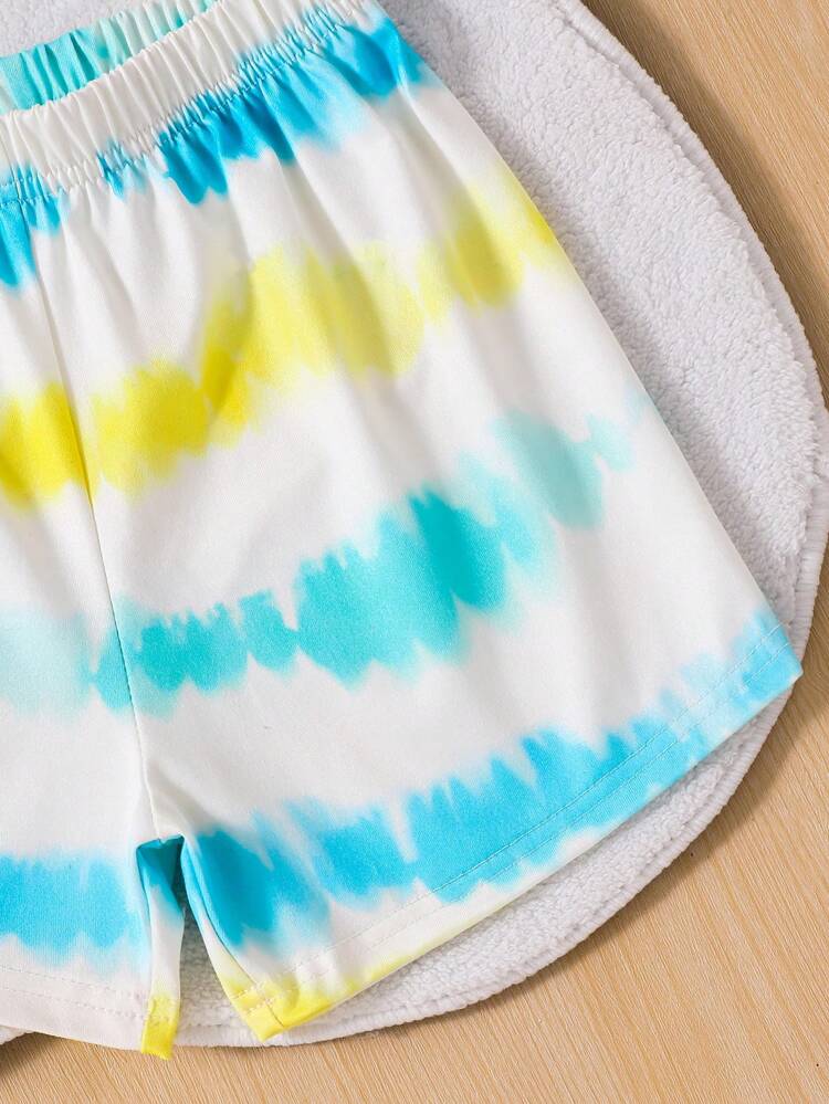 Young Boys' Tie-Dye English Letter Print Short Sleeve Shorts Homewear Set
