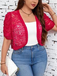 SHEIN Clasi Áo khoác có kích thước lớn dành cho nữ màu trơn ngắn gọn để mặc hàng ngày - Màu Hồng Tươi - Xem 3