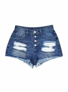 Women's Fashion Frayed Distressed Washed Denim Frayed Hem Shorts