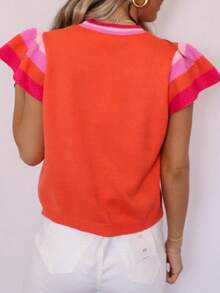 CILKOO Women's Polka Dot Patchwork Knit Sports Camisole - Orange - View 5