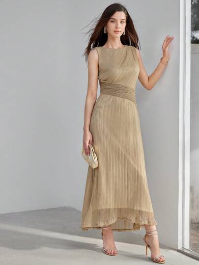 MOTF PREMIUM VESTIDO PLISADO CON CINTURA FRUNCIDA