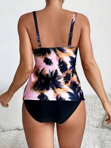 SHEIN Swim Áo vest in họa tiết phong cách nghỉ mát cho nữ, quần bơi tankini và quần short kết hợp mùa hè - Nhiều màu - Xem 2