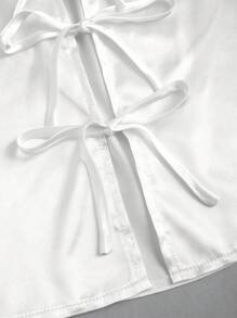 SHEIN Unity 夏季休閒純色緞面腰帶背心上衣 - 米色 - 查看 6