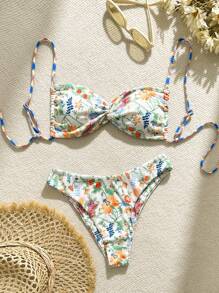 Swim Mod Trajes de baño para mujer, conjunto de bikini con estampado floral, estampado aleatorio de verano - Multicolor - Ver 3
