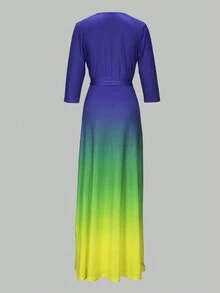 深V领优雅短袖连衣裙，女士夏季服装