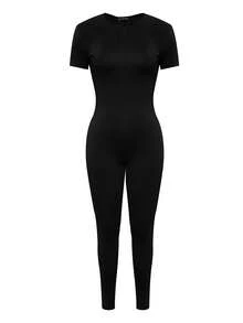 LovelyWholesale Tuta da donna con zip frontale a contrasto