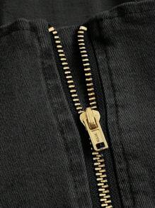 SHEIN MOD 女士純色無肩帶不對稱牛仔頂部 - 黑色 - 查看 3