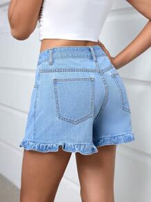 SHEIN Essnce Women's Simple Lace Design Casual Denim Shorts For Summer