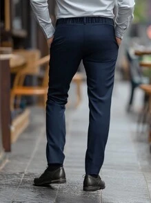 Calvornis Men Plain Simple Daily Suit Pants - Navy Blue - View 2