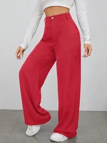 EURMUSE Pantalones rectos unicolor con cremallera