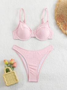 SHEIN Swim 女士針織比基尼套裝，帶空心杯，夏季沙灘服飾 - 粉色 - 查看 8