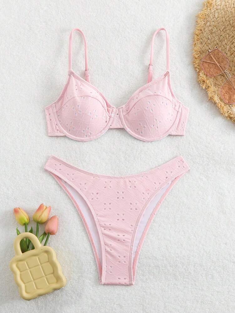 Women's Knitted Bikini Set With Hollow-Out Cups, Summer Beachwear