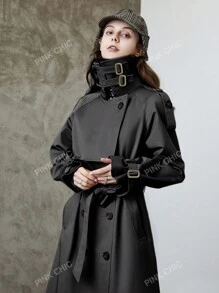 Women's Double-Breasted Lapel Solid Color Trench Coat (Color Code: 610)