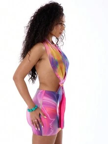 MUSERA Summer Vacation Asymmetrical Neck Backless Mini Dress Ibiza Outfit, Holiday, Club Outfit, Holiday