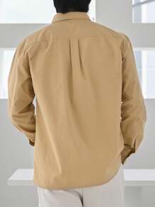 DAZY Men's Simple Embroidered Shirt For Daily Wear, Spring Autumn Long Sleeve Men Shirt Business Attire