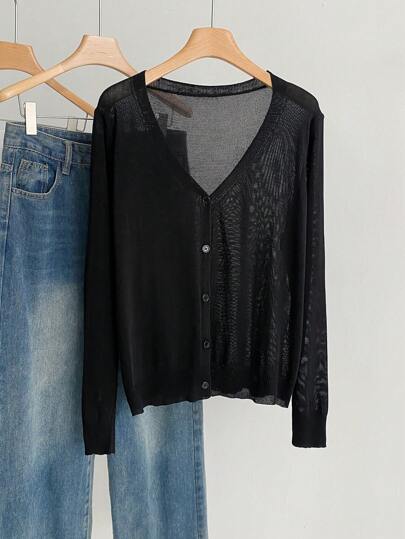 Calvaya Plus Size Women's Simple Solid Color Long Sleeve Cardigan Fall Winter Cloth For Women Autumn