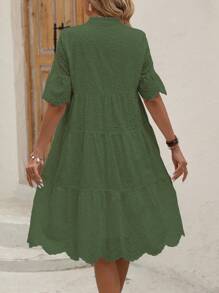 SHEIN LUNE Vestido de playa con cuello de solapa, mangas cortas y tejido con efecto de quemado, con botonadura simple y unicolor para mujer