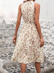 SHEIN Clasi Phong cách kỳ nghỉ Đầm cổ dây hoa không tay Ditsy - Hồng - Xem 2