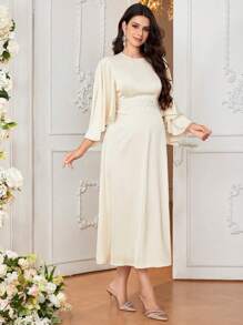 Loomaby 孕妇优雅青春圆领喇叭袖长款修身孕妇连衣裙