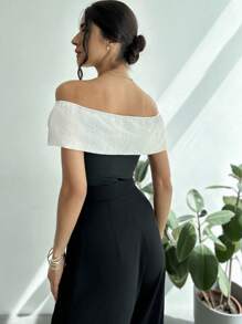 Firerie Dames off-shoulder strik taille slanke pasvorm elegante bodysuit met stropdas