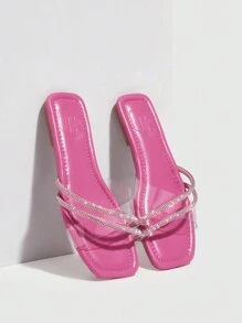 Rhinestone Decor Cross Strap Slide Sandals